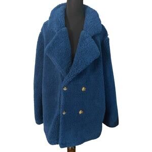 Stillwater Supply Co Teddy Sherpa Peacoat Jacket Blue L Plush Cozy Winter Coat